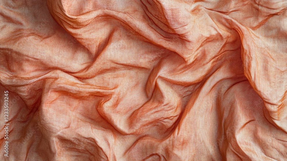 Poster abstract texture of flowing peach colored fabric with soft wrinkles and folds