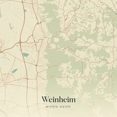 Fototapeta premium Vintage map of Weinheim, Germany.