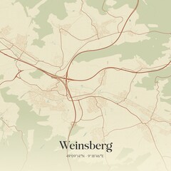 Vintage map of Weinsberg, Germany.