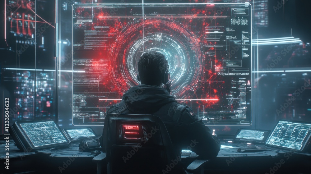 Poster cybersecurity specialist monitoring network data streams
