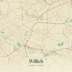 Vintage map of Willich, Germany.