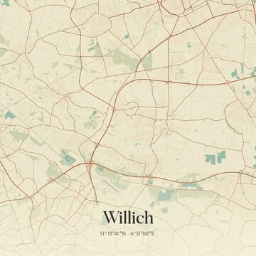 Vintage map of Willich, Germany.
