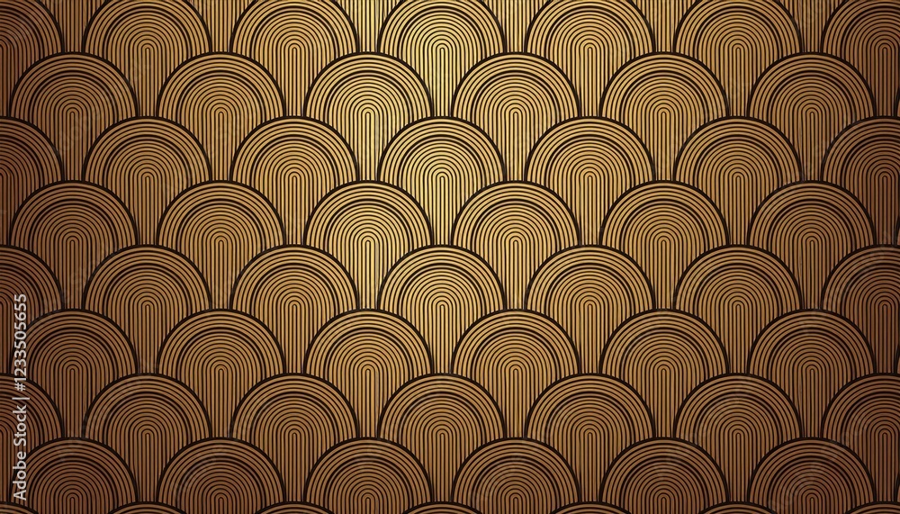 Poster art deco charm in gold a unique seamless circle stripe pattern with arches shape and fence backgroun