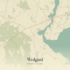 Fototapeta premium Vintage map of Wolgast, Germany.
