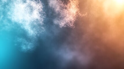 Fototapeta premium Abstract colorful smoke and mist swirling in a gradient of blue, orange, and white hues