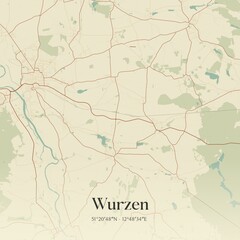 Fototapeta premium Vintage map of Wurzen, Germany.