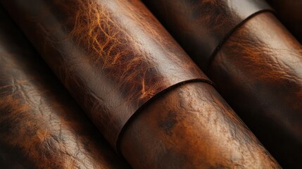 Rolled brown leather texture.