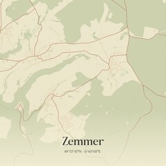 Vintage map of Zemmer, Germany.