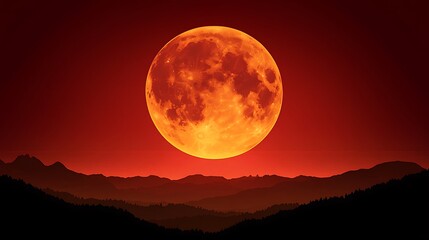 Blood Moon over Mountain Range, Dramatic Night Sky