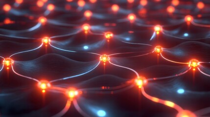 Obraz premium Abstract Network Connection Glowing Nodes and Interconnected Lines Digital Technology Background