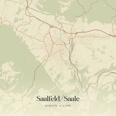 Vintage map of Saalfeld/Saale, Germany.