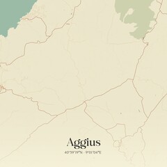 Vintage map of Aggius, Italy.