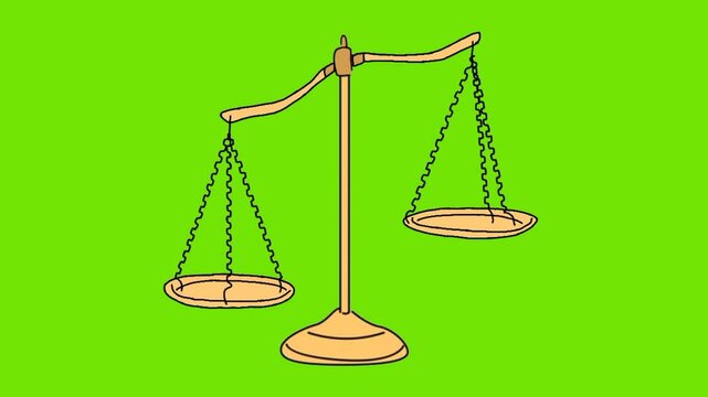 line art animation of law balance, or Scale green background