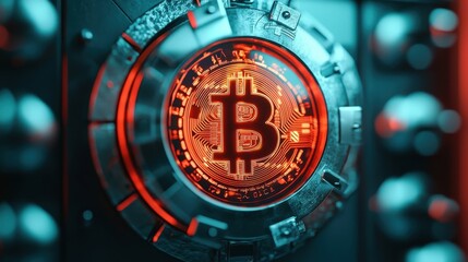 Bitcoin Symbol Surrounded by Futuristic Technology