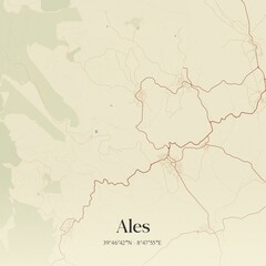 Vintage map of Ales, Italy.
