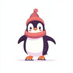 Cute penguin ice skate cartoon style