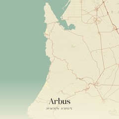 Fototapeta premium Vintage map of Arbus, Italy.