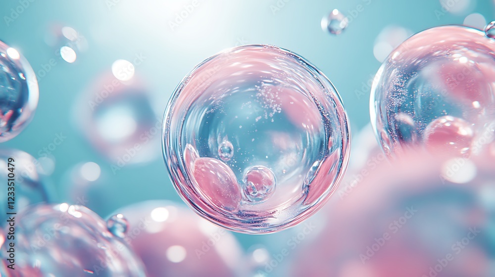 Poster abstract image of translucent spheres floating in liquid