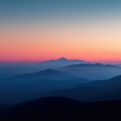 Obraz premium Serene Mountain Landscape Under a Colorful Sunset Sky with Silhouetted Peaks