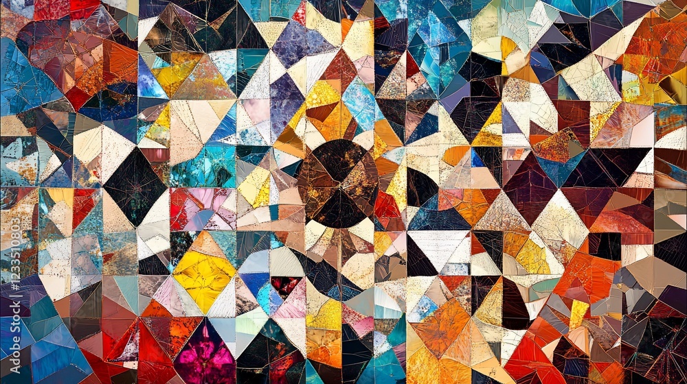 Poster geometric mosaic abstract art composition with dynamic triangular patterns