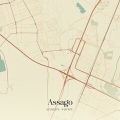 Vintage map of Assago, Italy.