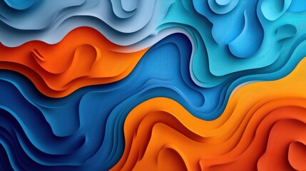 Obraz premium Abstract layered paper waves, blue orange texture, background design, website banner