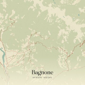 Vintage map of Bagnone, Italy.
