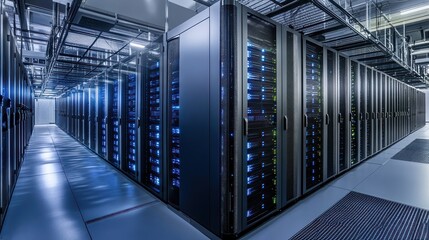 Inside a Modern Data Center: Rows of Servers Illuminate the Technological Landscape