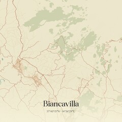 Vintage map of Biancavilla, Italy.