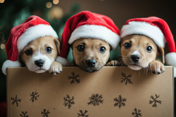 Adorable Christmas Puppies in a Gift Box