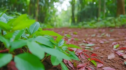Lush Green Foliage Bordering Forest Path