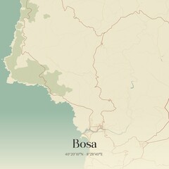 Vintage map of Bosa, Italy.