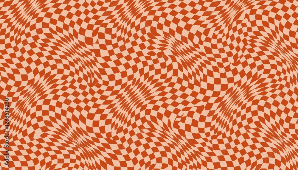 Poster vibrant orange liquid checkerboard pattern a striking and distorted texture, offering a kaleidoscope