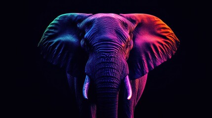 Fototapeta premium Colorful elephant portrait, dark background, wildlife, nature, conservation