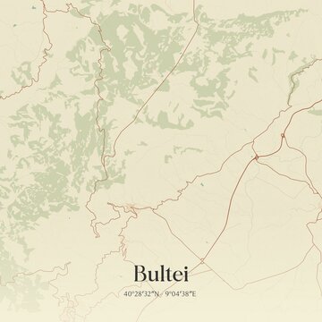 Vintage map of Bultei, Italy.