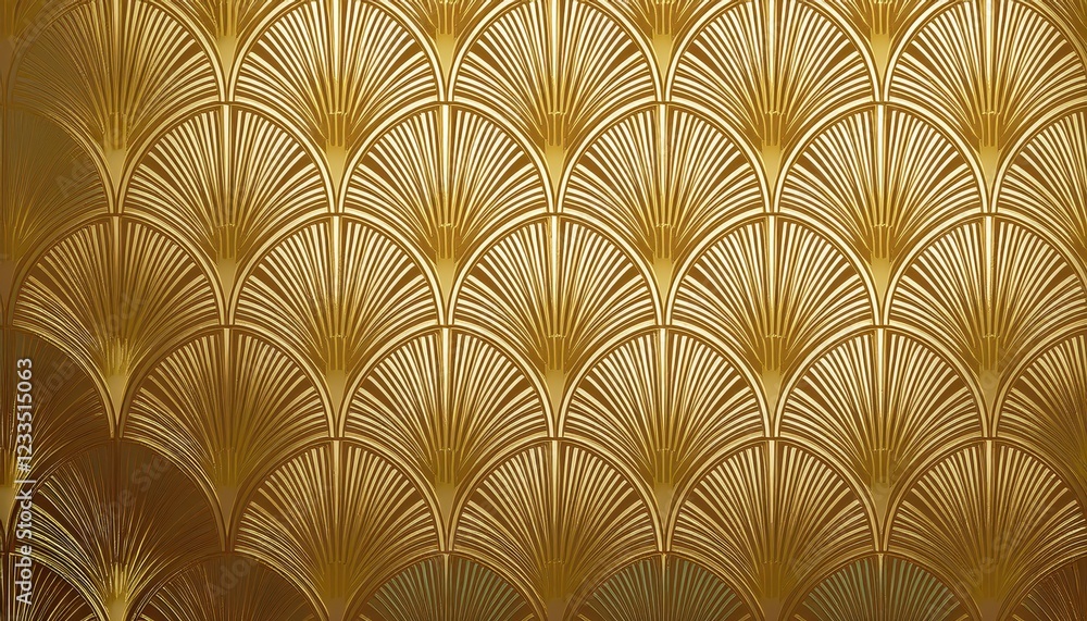Poster vibrant art deco seamless pattern with golden fan shape and line a retro masterpiece of linear geome
