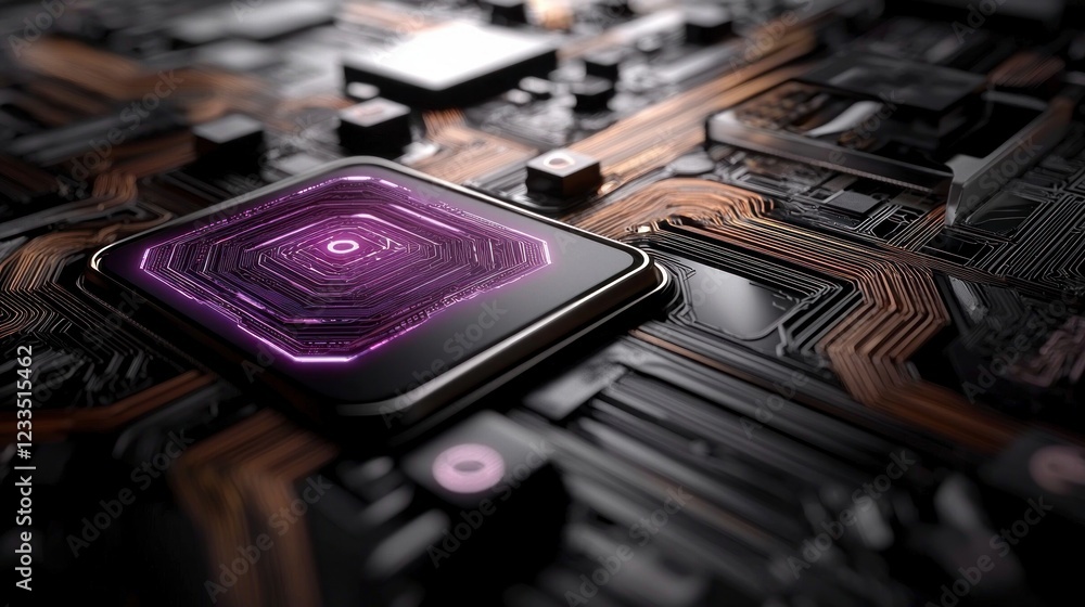 Poster futuristic circuit board close up of advanced microchip technology