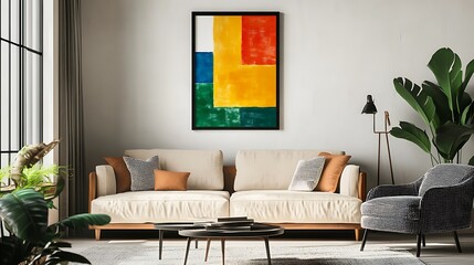 Modern Living Room Interior with Abstract Artwork