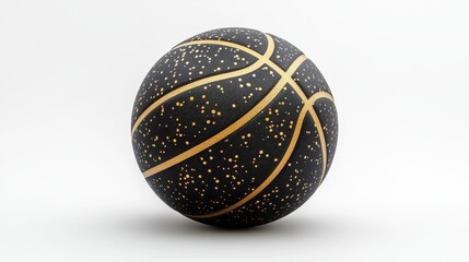 Fototapeta premium Shiny black basketball with metallic gold accents, crisp white background
