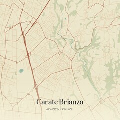 Vintage map of Carate Brianza, Italy.