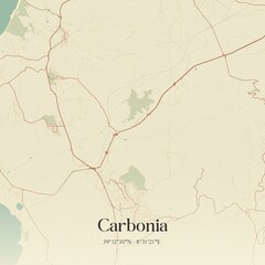 Vintage map of Carbonia, Italy.