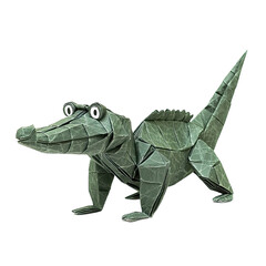 Fototapeta premium Detailed Paper Craft Gharial Model Isolated on transparent background for Art and Educational Projects