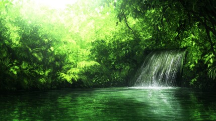 Lush Rainforest Waterfall Serenity Green Paradise