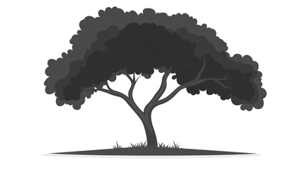 Single tree silhouette, nature graphic, white background, design element