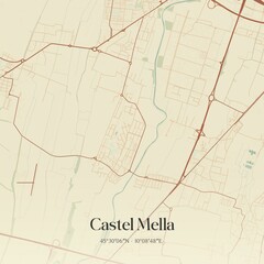 Vintage map of Castel Mella, Italy.