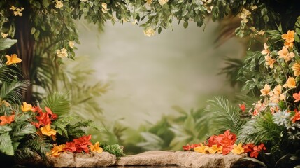 Fototapeta premium Lush Tropical Paradise Floral Frame Background