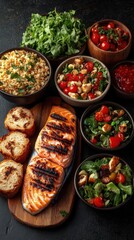 Fototapeta premium Grilled Salmon with Quinoa and Fresh Salads