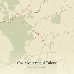 Vintage map of Castelvetere Sul Calore, Italy.