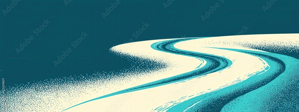Aufkleber abstract wavy lines in teal and cream over a minimalistic background for modern art projects and des