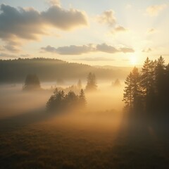 Fototapeta premium Misty Morning in a Serene Landscape